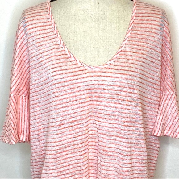 Splendid Caspian Striped Orange White Linen Blend Short Bell Sleeve Tunic Size L - Picture 3 of 9